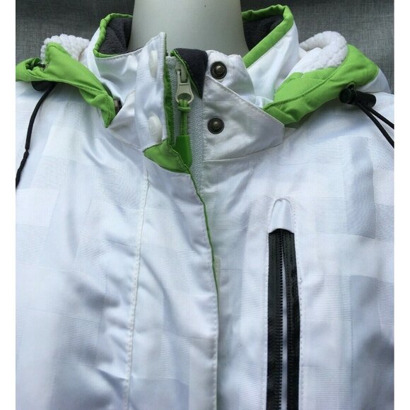 Athletic Works Women Ski Jacket White Green Size L Removable Hood Zip Up - Picture 3 of 12